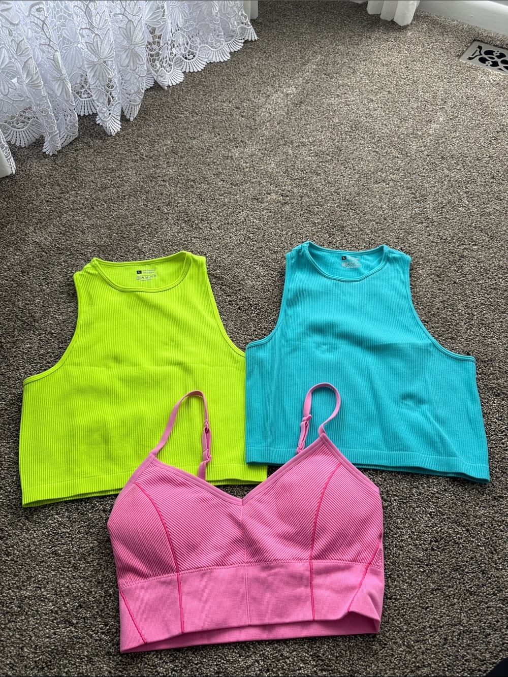 Bright Ribbed Crop & Bralette Set - Neon Yellow, Aqua, Bubblegum Pink